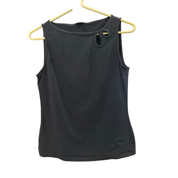 Ann Taylor Black Sleeveless Tank Crew Neck Oval Cutouts Size M EUC - Picture 3 of 6